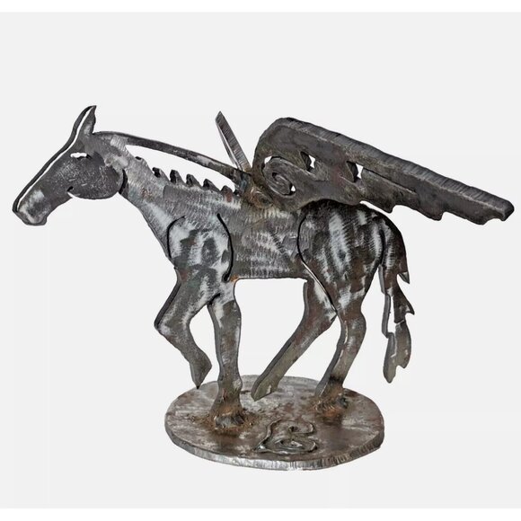 ZOPHIA KNEISS PEGASUS FLYING WINGED HORSE LASER CUT RUSTY METAL SCULPTURE ARTIST